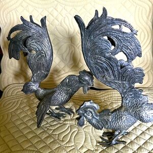 Vintage European silver plate fighting roosters